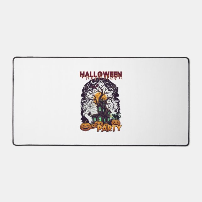 Halloween Party Haunted House Tree Pumpkins Black  Desk Mat (Front)