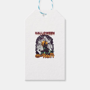 Halloween Party Haunted House Tree Pumpkins Black Gift Tags