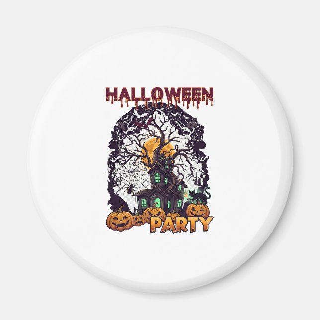 Halloween Party Haunted House Tree Pumpkins Black  Magnet (Front)
