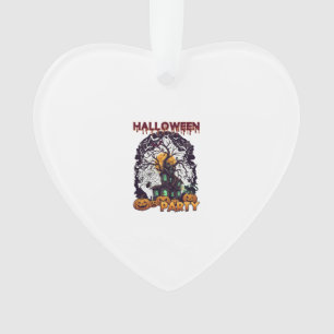Halloween Party Haunted House Tree Pumpkins Black  Ornament