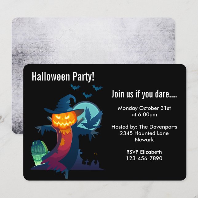Halloween Party Haunted Scarecrow Invitation (Front/Back)