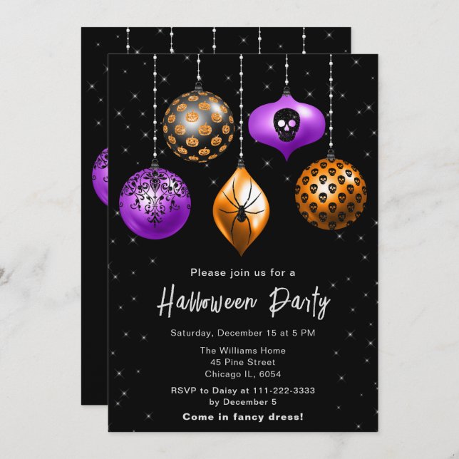 Halloween Party Holiday Ornaments Invitation (Front/Back)