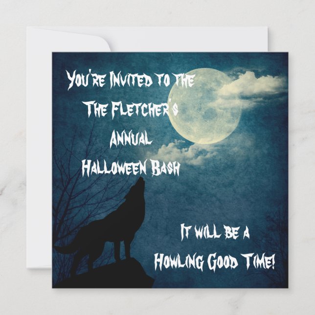 Halloween Party Howling Wolf Full Moon Invitation (Front)
