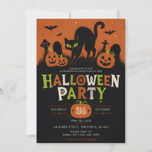 Halloween party invitation - Black Cat
