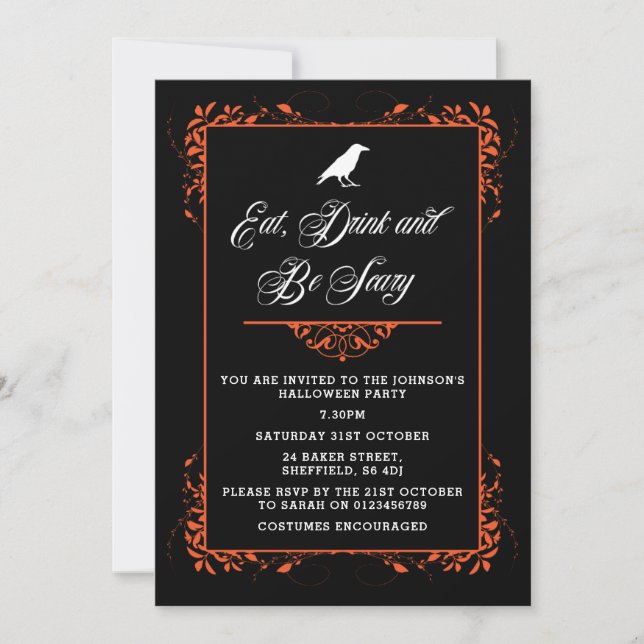 Halloween party invitation - elegant adult invite (Front)
