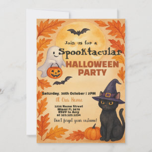 Halloween Party Invitation   Flying Bats Full Moon