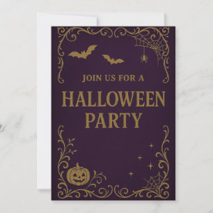 Halloween Party Invitation   Gothic Purple & Gold