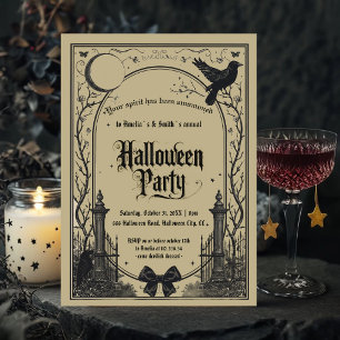 Halloween Party Invitation Gothic Raven Moon Gat