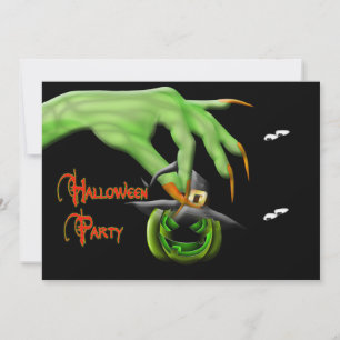 Halloween Party Invitation - Green Witch Hand