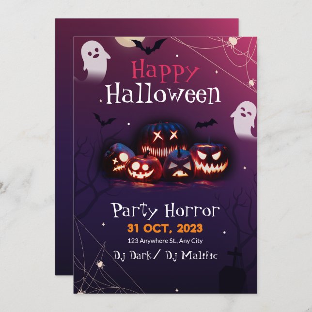 Halloween Party Invitation, Horror Party Halloween Holiday Card (Front/Back)