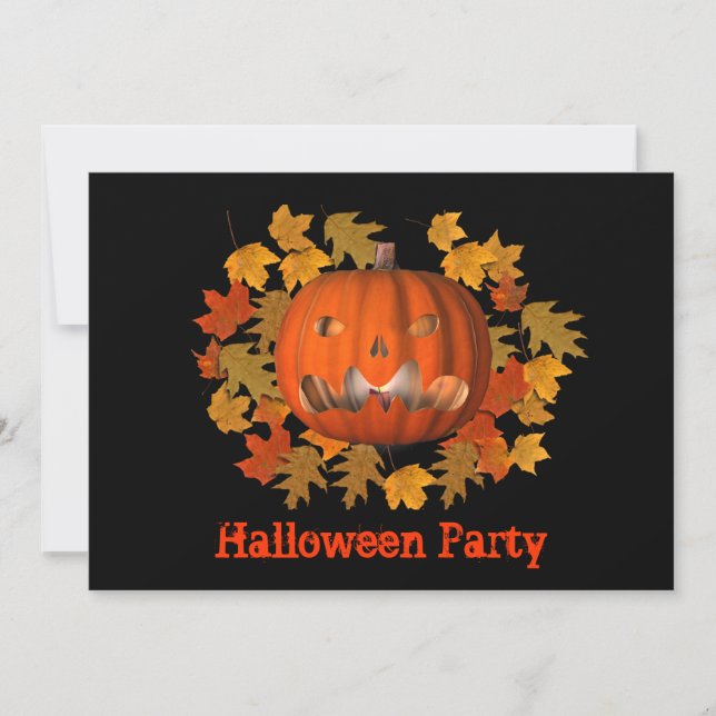Halloween Party Invitation Jack O Lantern Leaves (Front)