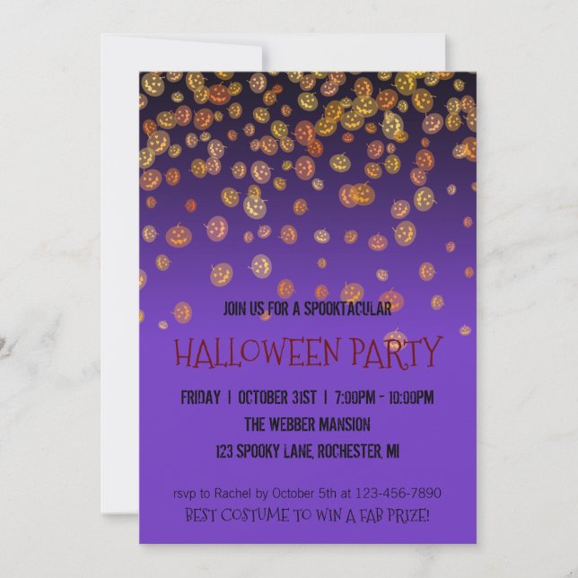 Halloween party invitation jack o' lantern rain (Front)