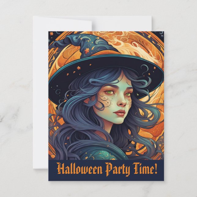 Halloween party invitation postcard - Witch Theme (Front)