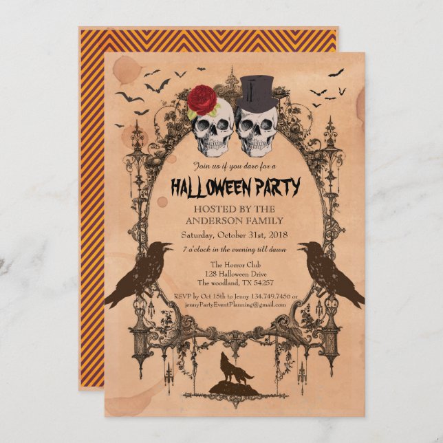 Halloween party invitation. Rustic sugar skull Invitation (Front/Back)