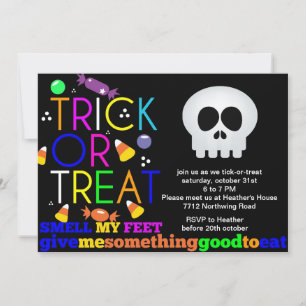 Halloween party invitation skeleton and sweets