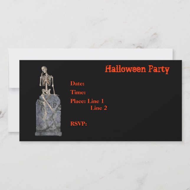 Halloween Party Invitation Skeleton Tombstone Card (Front)