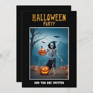 Halloween Party invitation Skeleton with Pumpkins