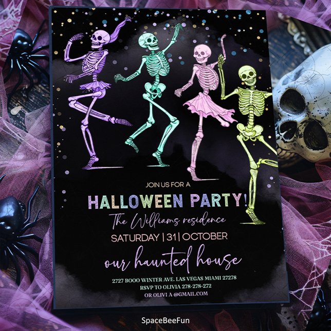 Halloween Party Invitation Skeletons Invite  (Halloween Party,Invitation,Skeletons Invite,Editable Ghost,Birthday Invitation,Party Hey Boo,Spookta)