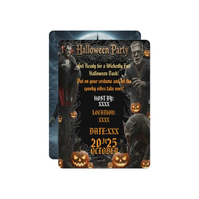 Halloween Party Invitation Spooky Monsters Frame (Front/Back In Situ)
