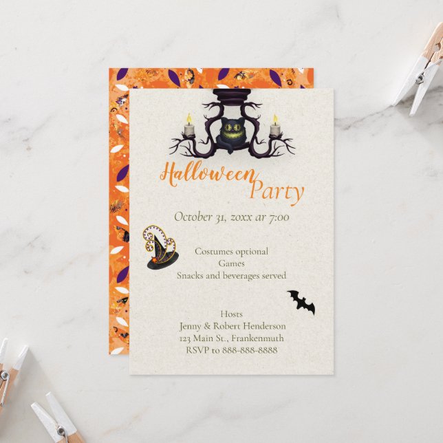 Halloween Party Invitation with Bats (Front/Back In Situ)