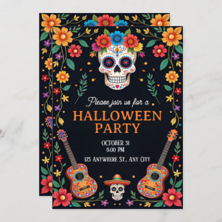 Halloween Party Invitation with Colourful Skulls