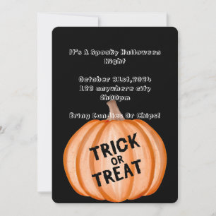 halloween party invitation with pumpkin and ghost