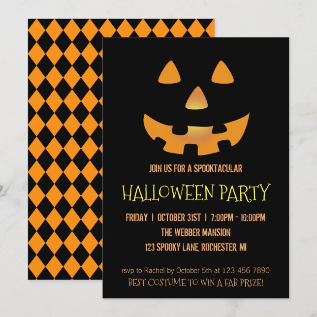 Halloween party invitation with pumpkin face (Front/Back)