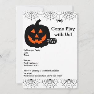 Halloween Party Invitation with pumpkin,spiderwebs