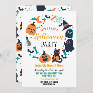 Halloween Party Invite Ghosts Pumpkins