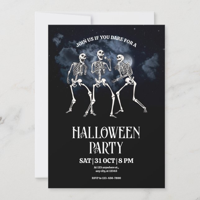 Halloween Party invite, Halloween Skeleton party Invitation (Front)