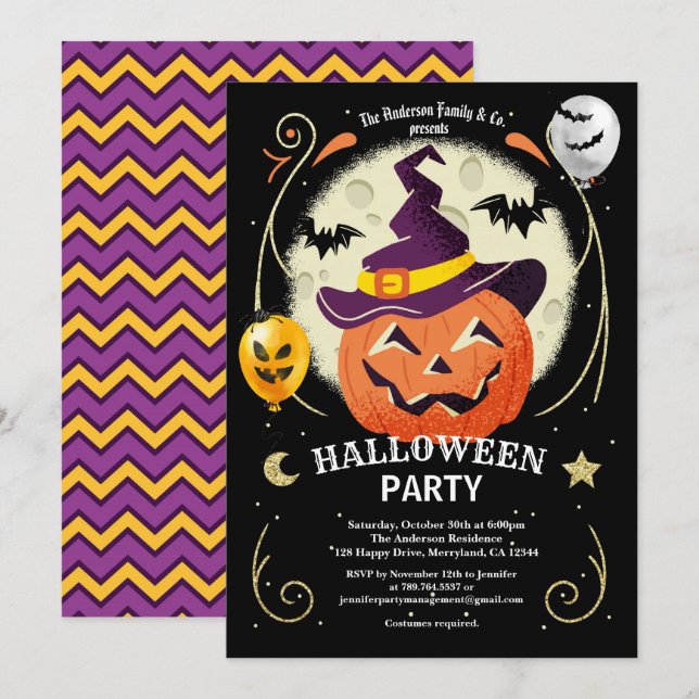 Halloween party invite. Pumpkin cute costume party Invitation (Front/Back)