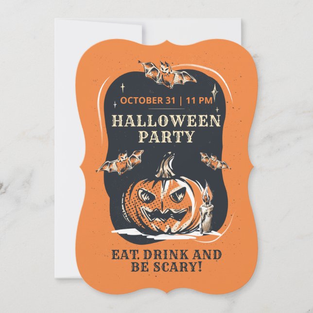 Halloween Party Jack O Lantern and Bats Invitation (Front)