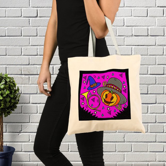Halloween Party Jack O'Lantern and Bugle Purple Tote Bag (Halloween Party Jack O'Lantern and Bugle Purple Tote Bag)