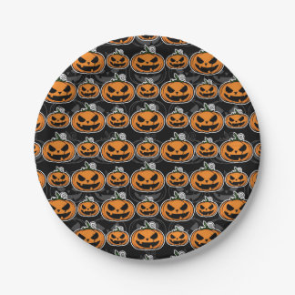 Halloween Party Jack O'Lanterns Scary Pumpkins Paper Plate