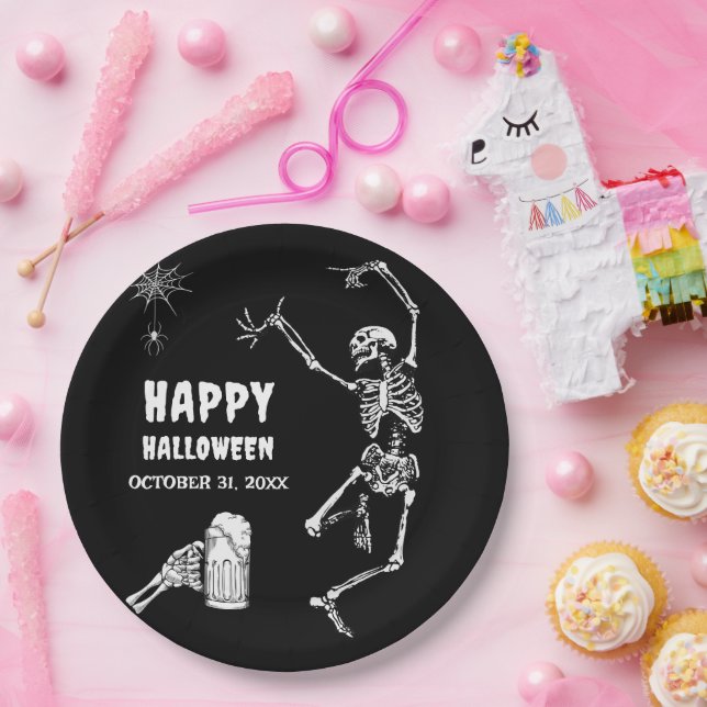 Halloween Party Jump Skeleton Paper Plate (Party)