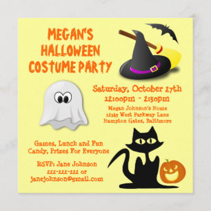 Halloween Party Kids Cute Fun Ghost Pumpkin Cat Invitation