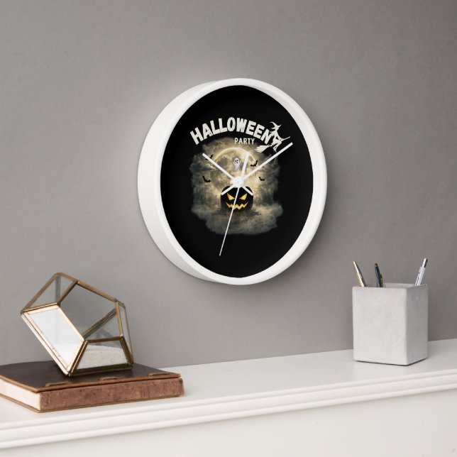 Halloween Party Moon Pumpkin Ghost Vintage Hallowe Clock (Office)