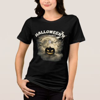 Halloween Party Moon Pumpkin Ghost Vintage Hallowe Tri-Blend Shirt