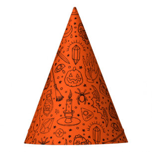 Halloween Party Orange Doodle Pattern Party Hat