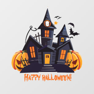 Halloween party orange pumpkin castle window cling