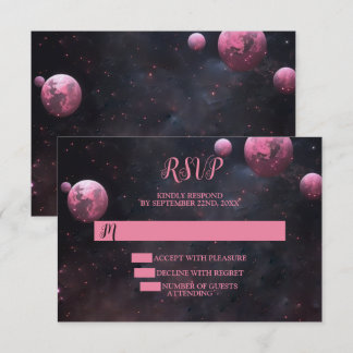 Halloween Party Pink Tree Red Moon Dark Night RSVP Card