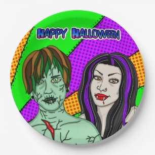 Halloween Party Pop Art zombie Vampire Paper Plate