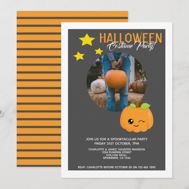 Halloween Party Pumpkin And Stars Personalized Invitation (Front/Back)