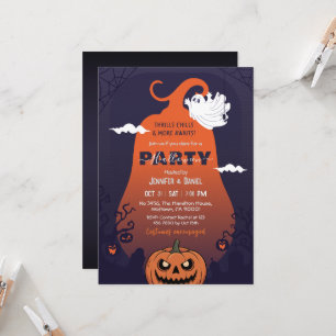 Halloween Party Pumpkin Ghost Graveyard Purple Invitation