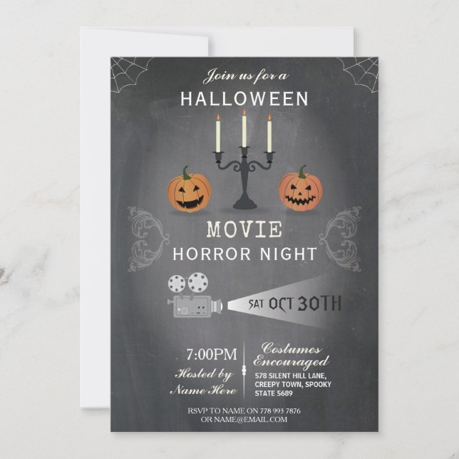 Halloween Party Pumpkin Scary Invite Movie Night (Front)