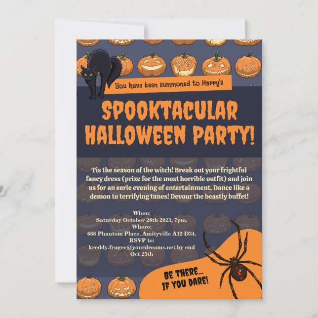 Halloween Party Pumpkin Spider Black Cat Pixel Art Invitation (Front)