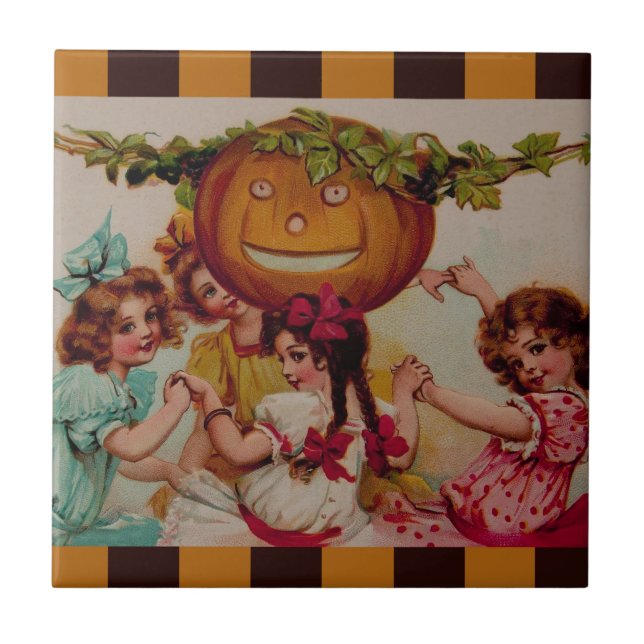 Halloween Party Pumpkin vintage Tile (Front)