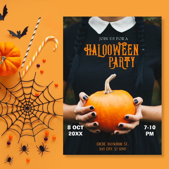 Halloween party pumpkin's girl black dress invitation (Creator Uploaded)