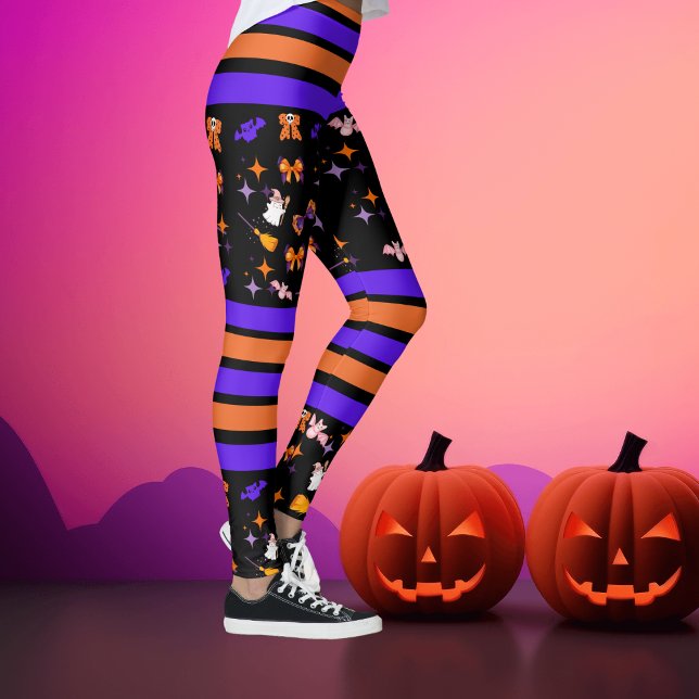 Halloween Party Purple & Orange Stripes Leggings (Creator Uploaded)