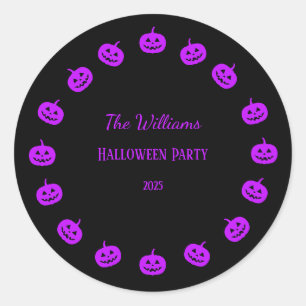 Halloween Party Purple Pumpkins Classic Round Sticker